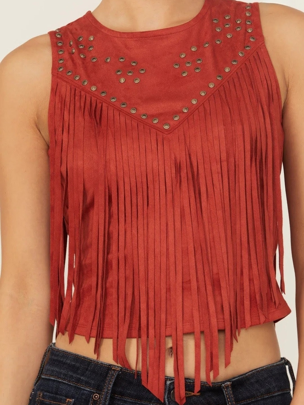 Idyllwind Fringed Faux Suede Rust Orange Sleeveless Top NWT S XL - Picture 5 of 7